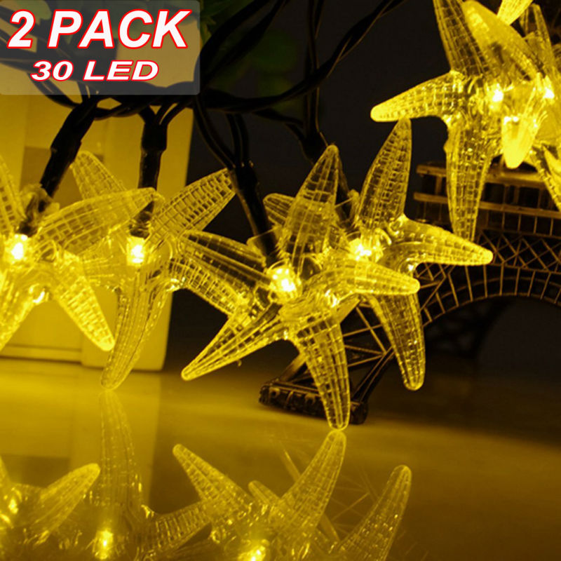 2Pack Qedertek Solar Christmas Lights 20ft 30 LED Starfish Solar Fairy