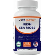 Vitamatic Organic Irish Sea Moss 120 Vegetarian Capsules - Made with Organic Bladderwrack & Organic Burdock Root - Seamoss Supplement for Thyroid, Energy, Immune Support