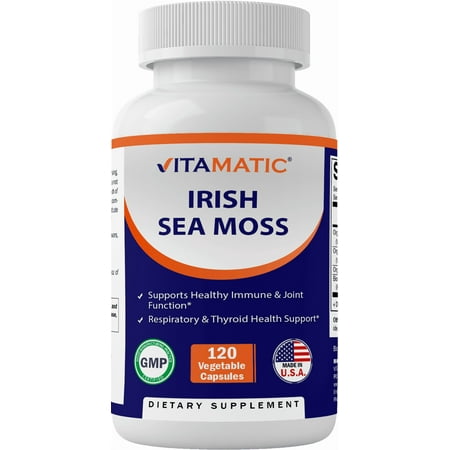 Vitamatic Organic Irish Sea Moss 120 Vegetarian Capsules - Made with Organic Bladderwrack & Organic Burdock Root - Seamoss Supplement for Thyroid, Energy, Immune Support