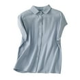 thumbnail image 2 of Meichang Womens Linen Button Down Shirts Solid Lapel Cap Sleeve Tops Work Office Casual Blouses Comfy Lightweight Basic Summer Tops Light Blue L, 2 of 4