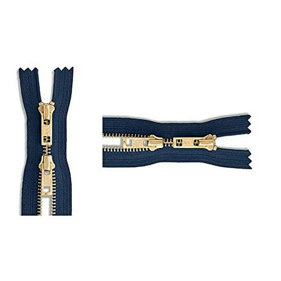 YKK #5 Medium Weight Brass"2-Way" Closed Bottom Coverall Zipper - Choose Your Length - Color: Navy #560 - Made in The United States (1 Zipper Per Pack) (36" Inches)