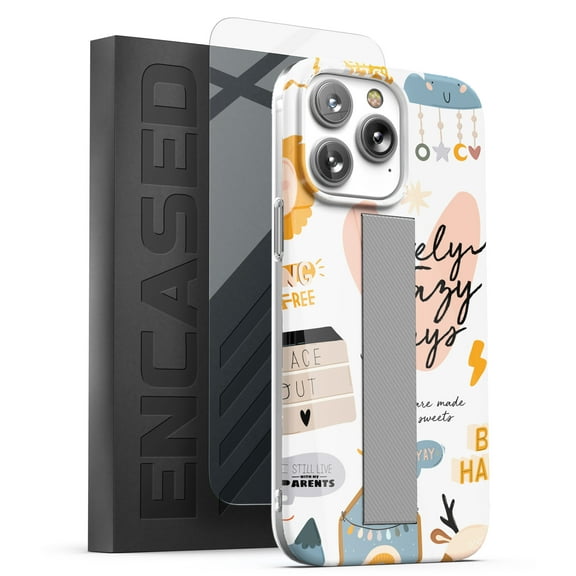 Encased Finger Loop Case Designed for iPhone 14 PRO Case with Hand Strap Phone Holder for Girls and Kids, Cute Design Aesthetic (Screen Protector Included)