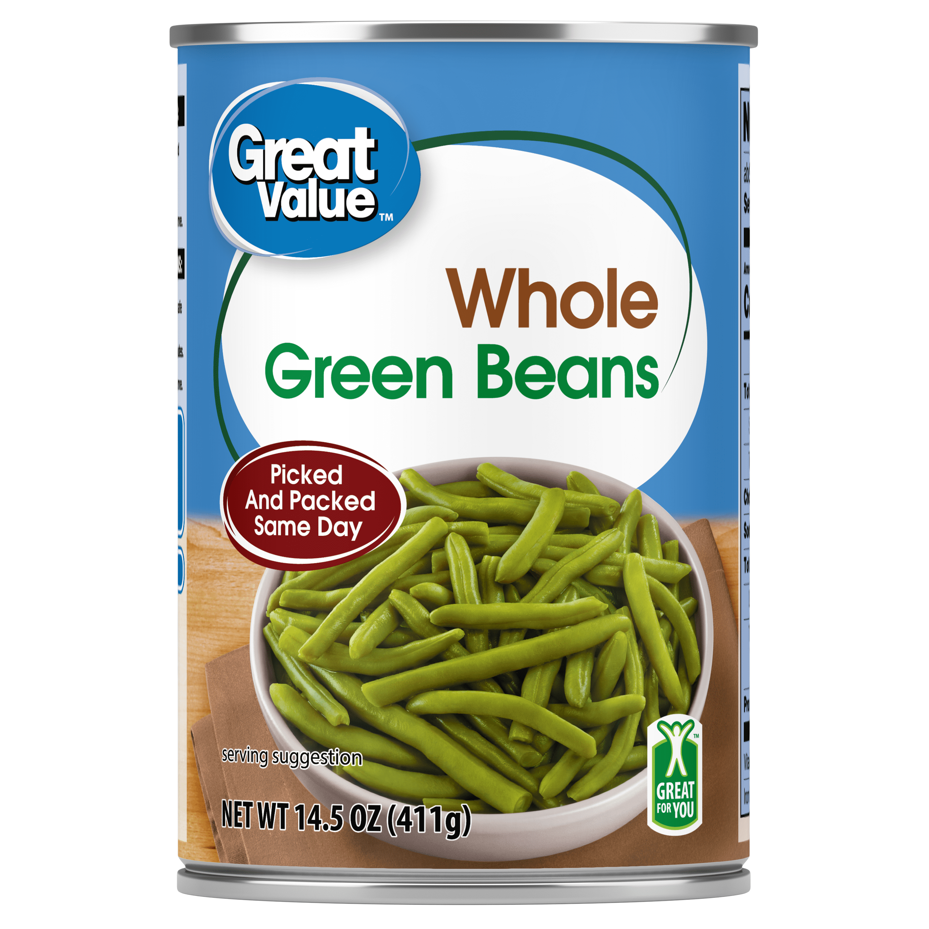 Great Value Canned Whole Green Beans, 14.5 oz