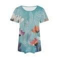 thumbnail image 4 of Olyvenn Womens T Shirts Short Sleeve Trendy Floral Pleated Dressy Casual Scooped Neck Summer Fashion Tops Blouses Multicolor L, 4 of 5