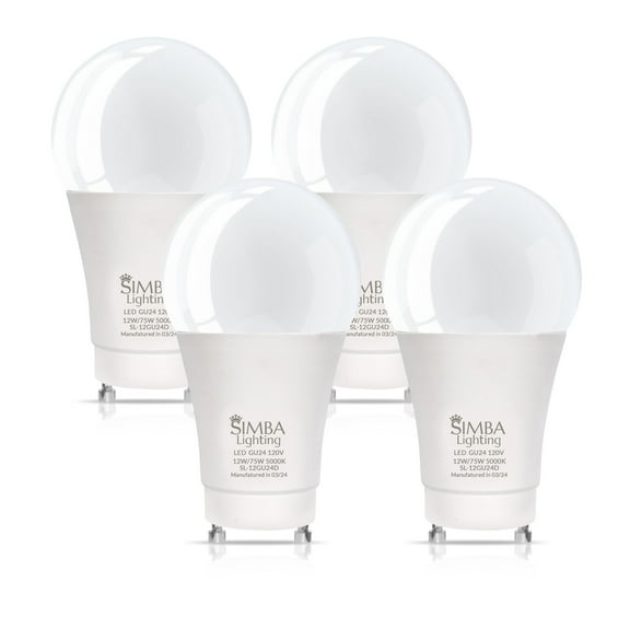 Simba Lighting LED A19 12W 75W 100W Replacement Bulbs 120V GU24 Twist Base 5000K Daylight 4-Pack