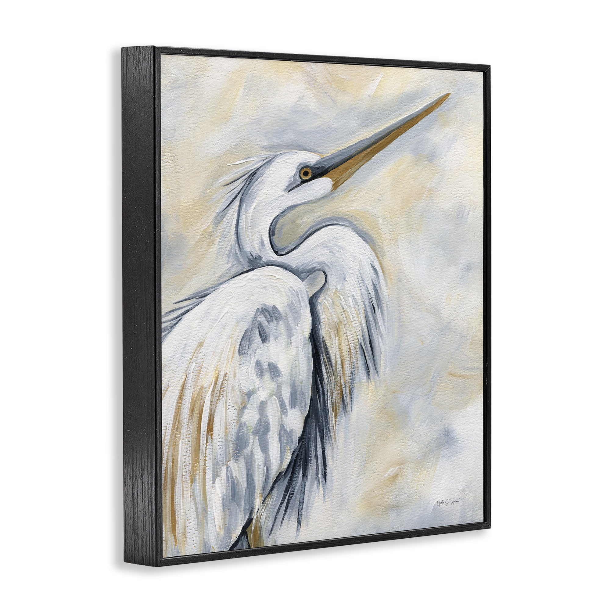 Stupell Industries Muted White Egret Animals & Insects Painting Black Framed Art Print Wall Art, 24 x 30