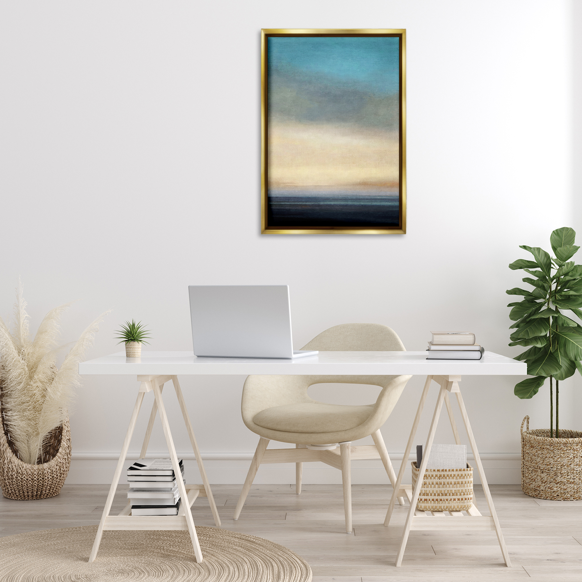Stupell Industries Stormy Beach Abstraction Coastal Painting Gold Floater Framed Canvas Art Print Wall Art, 21 x 31