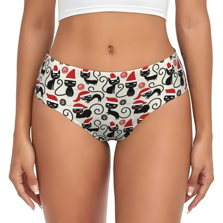 Uemuo Christmas Cat Pattern Women s Cotton Underwear Full Coverage Briefs Soft Stretchy Breathable Underwear Brief-Medium