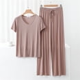 thumbnail image 6 of Thin Fabric Pajama Set For Women Loose Sleepwear Breathable Short Sleeve Pullover Top With Loose Lounging Wide Leg Pants, 6 of 8
