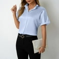 thumbnail image 2 of Olyvenn Satin Blouses for Women Button Down Silk Shirts Batwing Sleeve Top Elegant Summer Office Work Shirt Light Blue M, 2 of 4