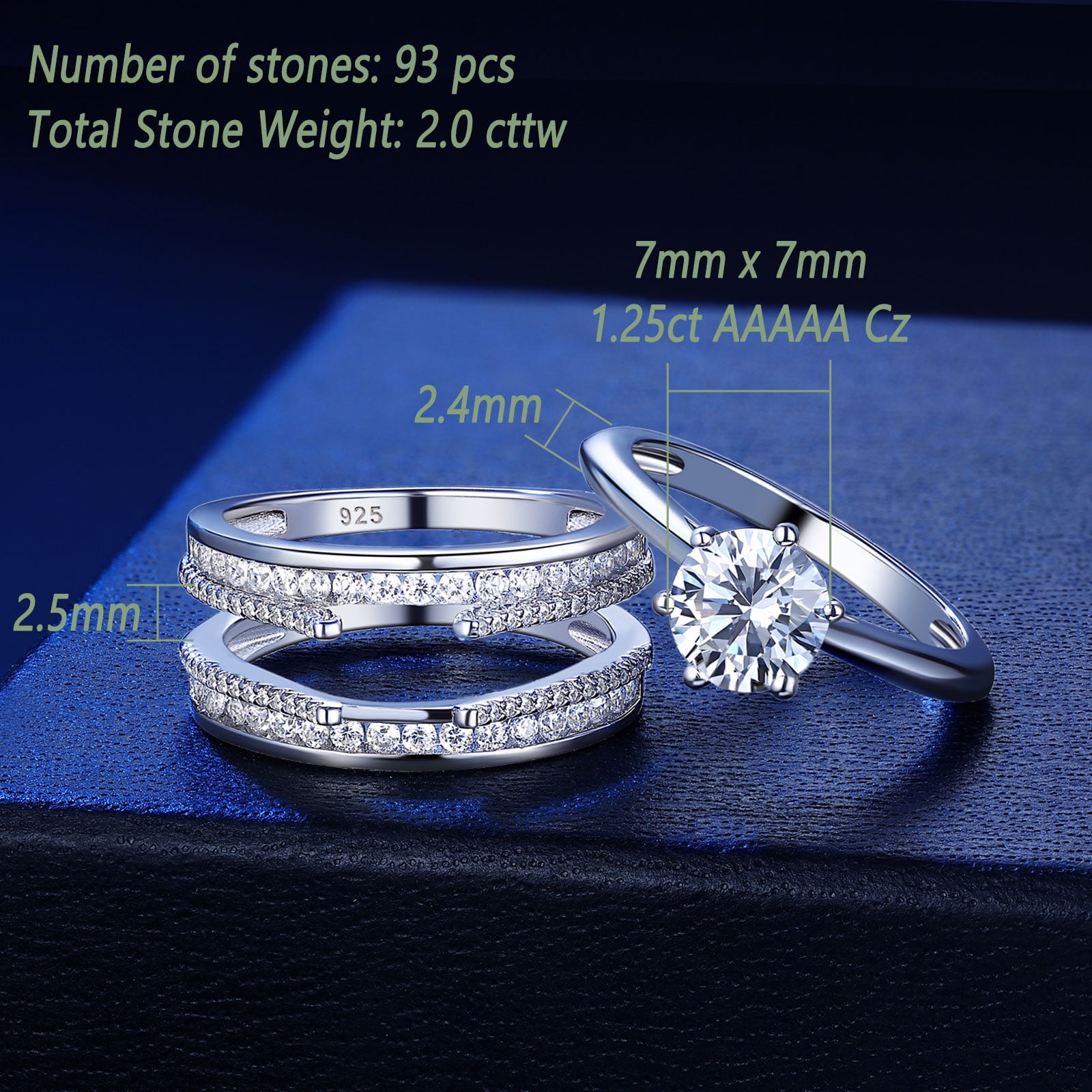 Newshe Jewellery Wedding Engagement Ring for Women 2CT AAAAA CZ Bridal Sets Wedding Band Ring Enhancer Round Cut 925 Sterling Silver Size 8