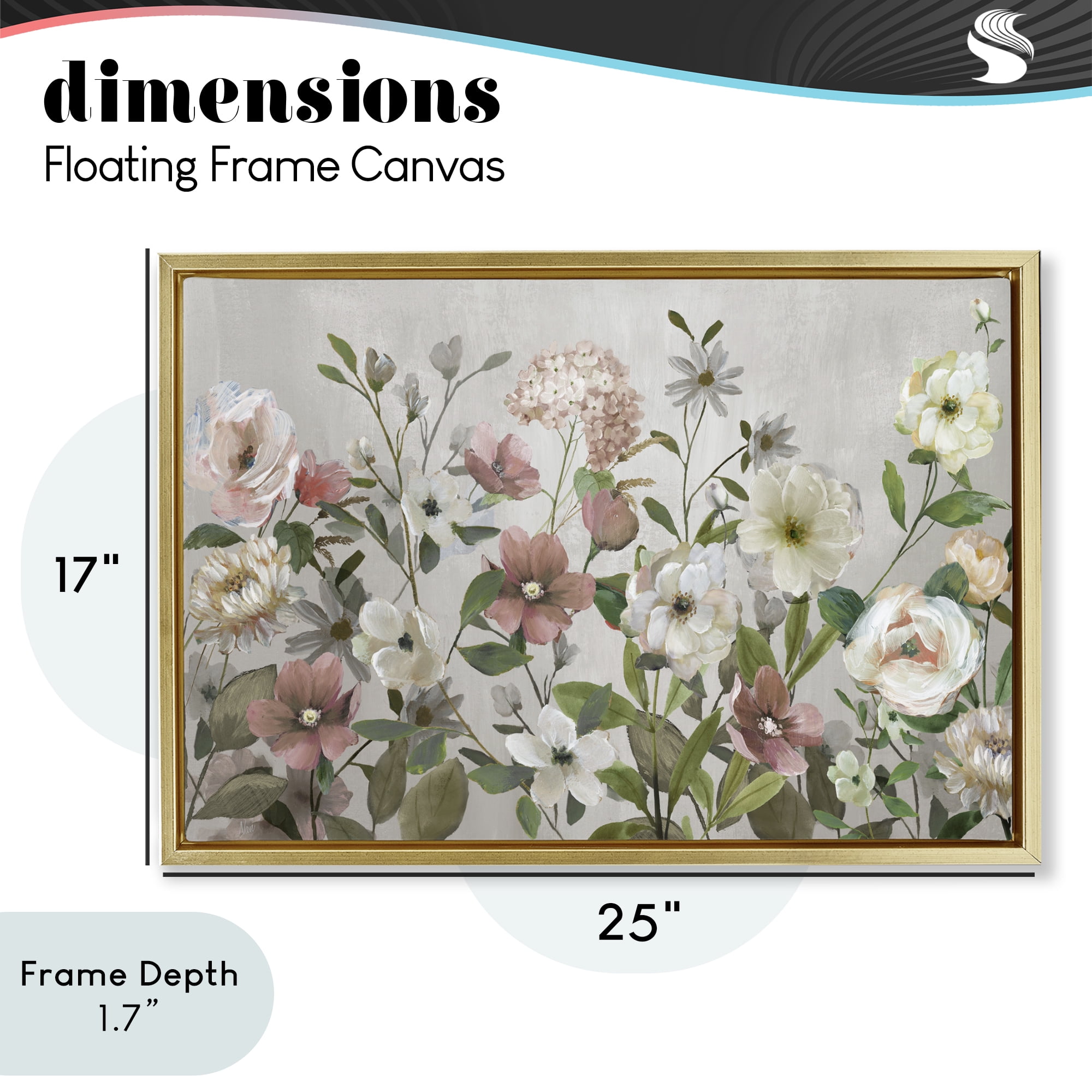 Stupell Industries Garden Meadow Arrangement Gold Framed Floater Canvas Wall Art, design by Nan