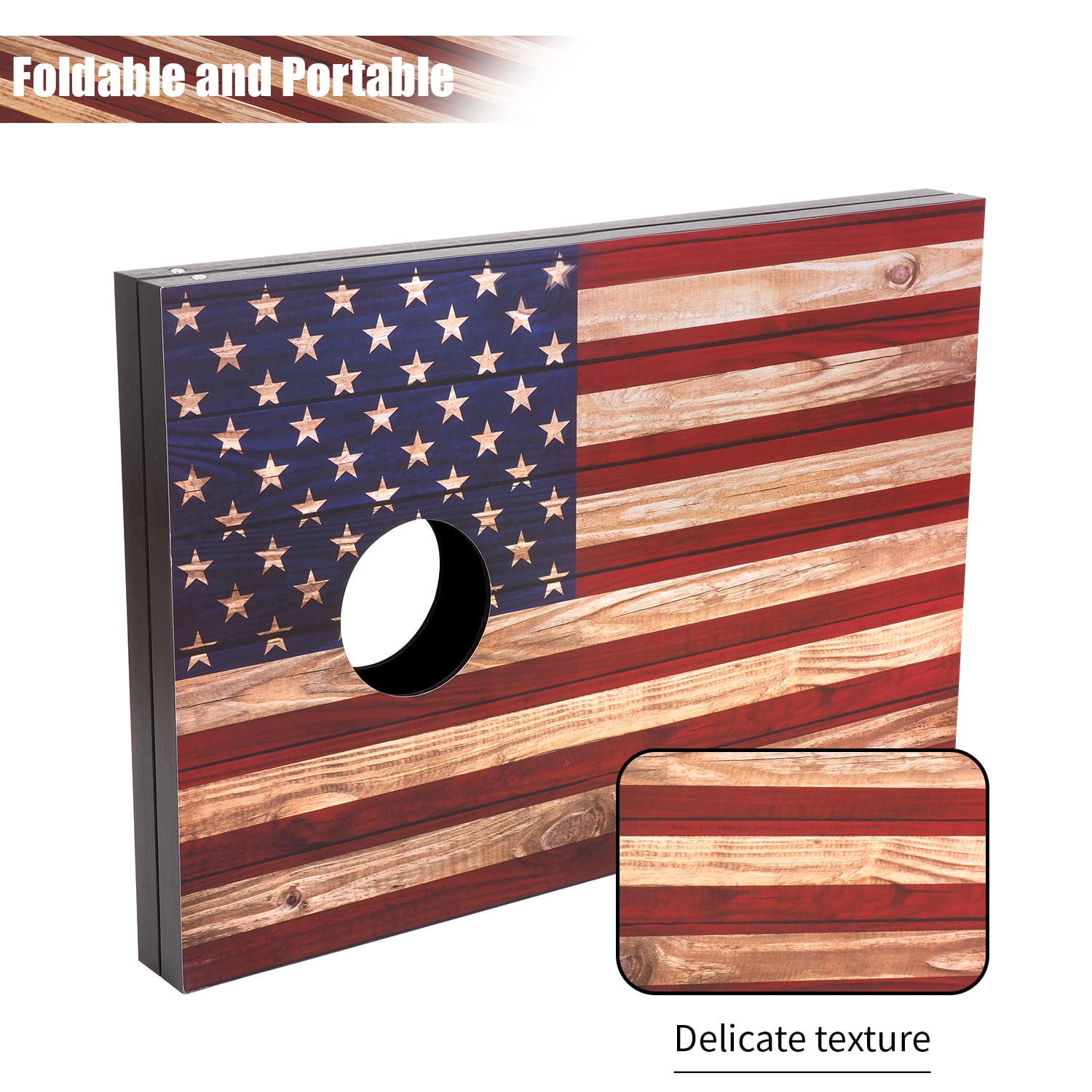 Cometoss Classic Cornhole Set 3'x2' Outdoor Games- Includes 2 MDF Wood Boards 35.4x23.6 Inch,8 12 Ounce Corn Hole Bean Bag Cornhole Set. (America Flag)