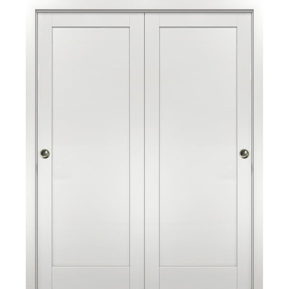 Sliding Closet Bypass Doors 64 x 84 with hardware | Quadro 4111 White Ash | Sturdy Top Mount Rails Moldings Trims Hardware Set | Modern MDF Solid Bedroom Wardrobe Doors
