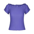 thumbnail image 4 of Diufon Tops for Women Summer Casual Solid Color Ruffle Tees off Shoulder Short Sleeve Blouses, 4 of 7