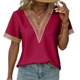 thumbnail image 2 of Women's Summer V Neck Lace T-Shirt Casual Loose Fit Soft Comfortable Fashion Top Breathable Lightweight Stylish Tee, 2 of 2