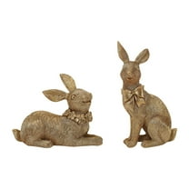 QSTDGVPW 2 X Easter Bunny Figure Easter Bunny Statue Easter Decoration Table Ornament for Gold