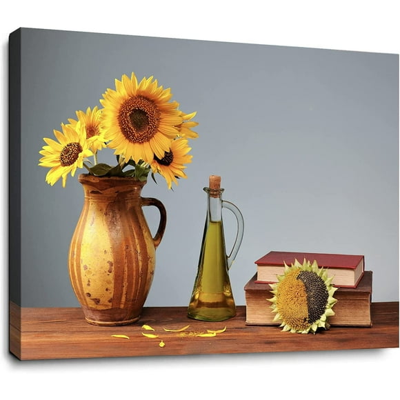 Bathroom Decor Canvas Wall Art Country Farmhouse Wall Decor Sunflower Theme Painting Vintage Wall Art Picture Artwork Wood Wall Art Easy to Hang Size 12 x16