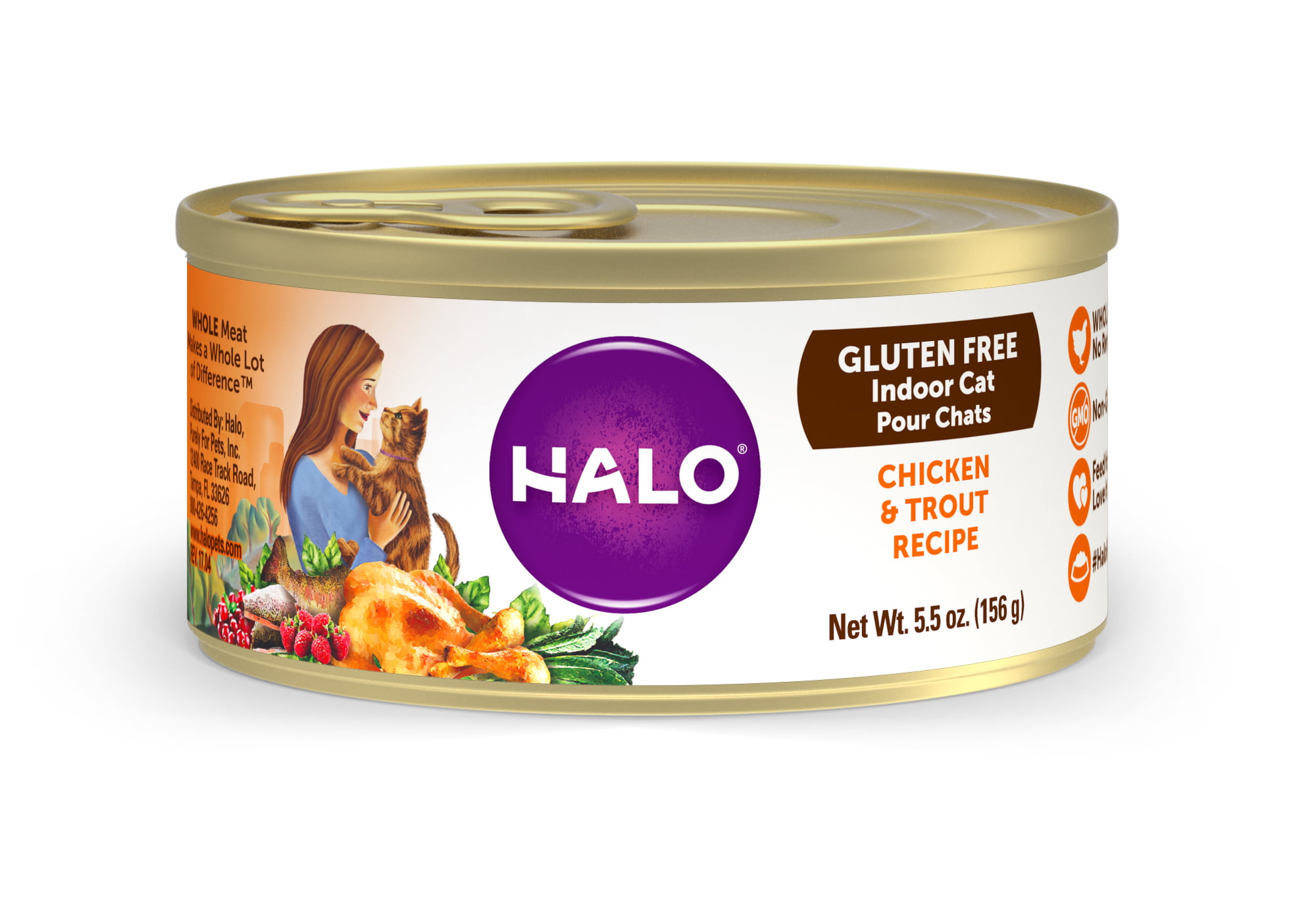 Halo Gluten Free Natural Wet Cat Food, Indoor Chicken & Trout recipe, 5