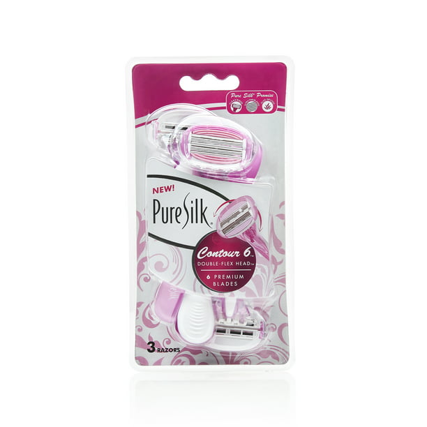 Pure Silk Contour 6 Premium Disposable Razor, 3 Count - Walmart.com