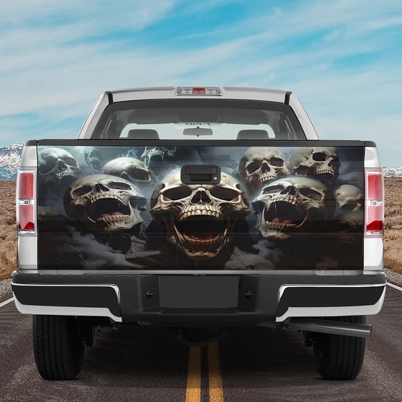 Lotusprinthandmade Evil Skull Tailgate Wrap 2 Sizes (24"x58"), evil skull tailgate wrap, skeleton truck decal