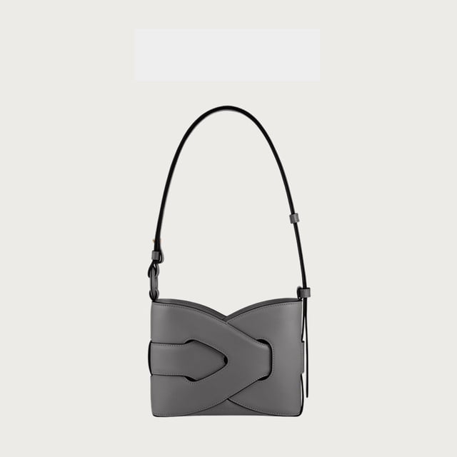 High-end genuine leather women's handbag with geometric design, underarm pouch, and tinfoil, made of smooth grey cowhide, no gift box.