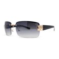 thumbnail image 1 of Old School Rimless Narrow Rectangle 90s Designer Shade Sunglasses Gold Smoke, 1 of 4