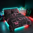 thumbnail image 2 of Manfei Abstract Neon Square Full Size Bedding Sets, Geometric Line Full Size Bed in a Bag, Light Pink and Black, Black Reversible 7pcs, 2 of 6
