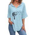 thumbnail image 2 of Pimfylm Womens Plus Size Cotton Linen Shirts 3/4 Sleeve Crewneck Blouse Solid Color Baggy Loose Casual Breathable Summer Tee(Light Blue,S), 2 of 6