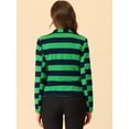 thumbnail image 4 of Blazer a rayas con cierre de botón y bolsillo con solapa con muesca para mujer Verde azul L, 4 of 6