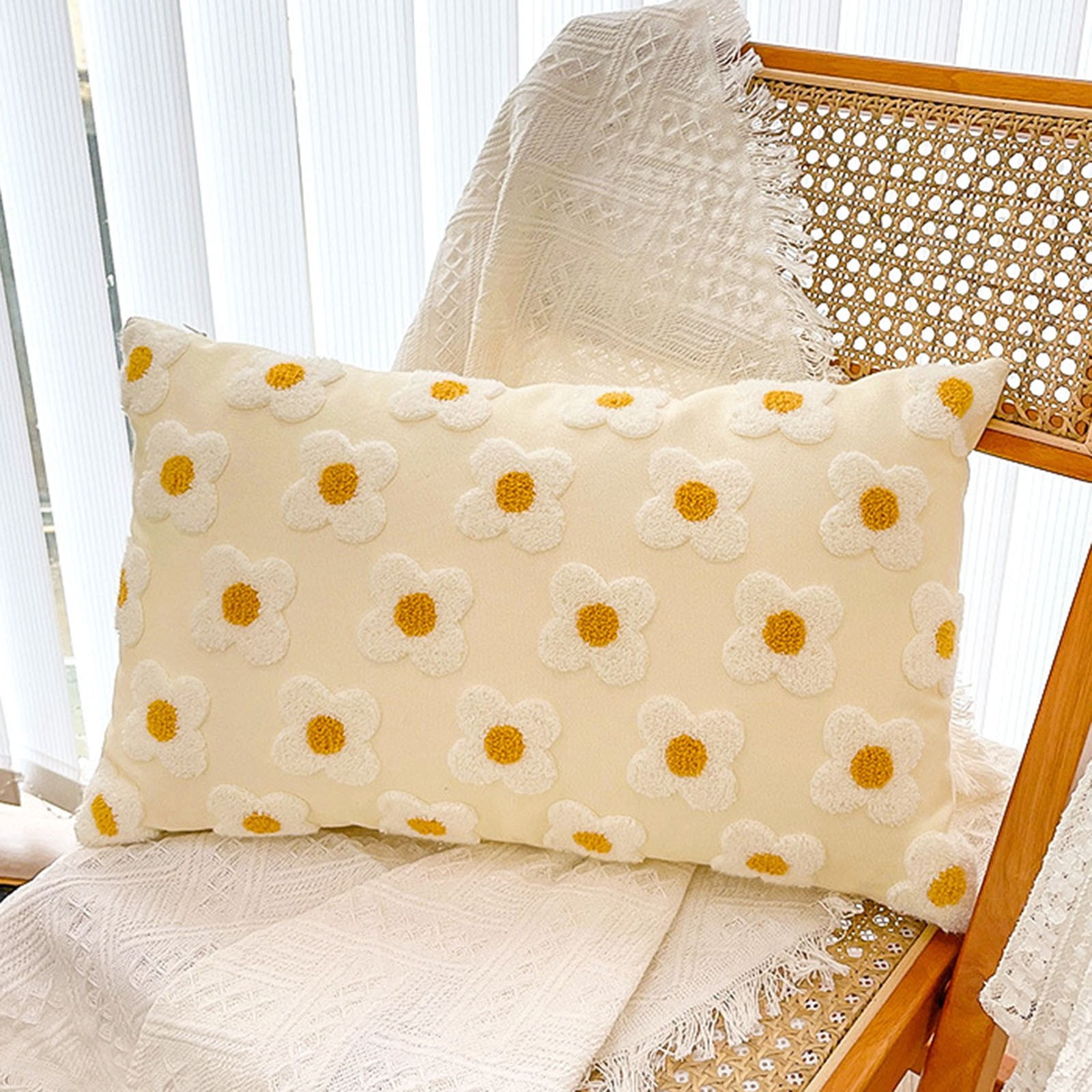 YWIYIUD 2PCS Spring Summer Pillow Cover 18x18Inch Cute Flower Jacquard Pillowcase Soft Comfortable Pillowcase Cushion Case for Couch Sofa Bed Living Room Bedroom Home Decor