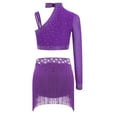 thumbnail image 3 of Mufeng Kids Girls Sparkly Disco Jazz Latin Hip Hop Ballet Lyrical Dance Outfits Crop Top with Fringe Purple 16, 3 of 7