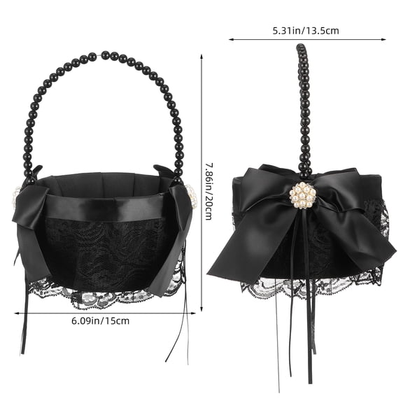 LOLIPPYY Black Flower Girl Basket with Handle, Elegant Wedding Petal Basket for Ceremony, Anniversary, Banquet, Party Decoration Accessory