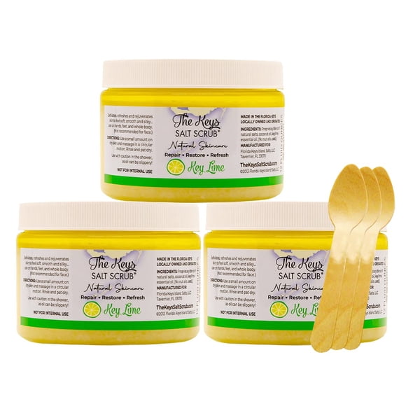 The Keys Sea Salt Scrub – Exfoliante corporal con cuchara de madera – Exfoliante para pies y manos para hombres y mujeres – Hecho con aceites esenciales orgánicos de sal marina pura de Florida, valor