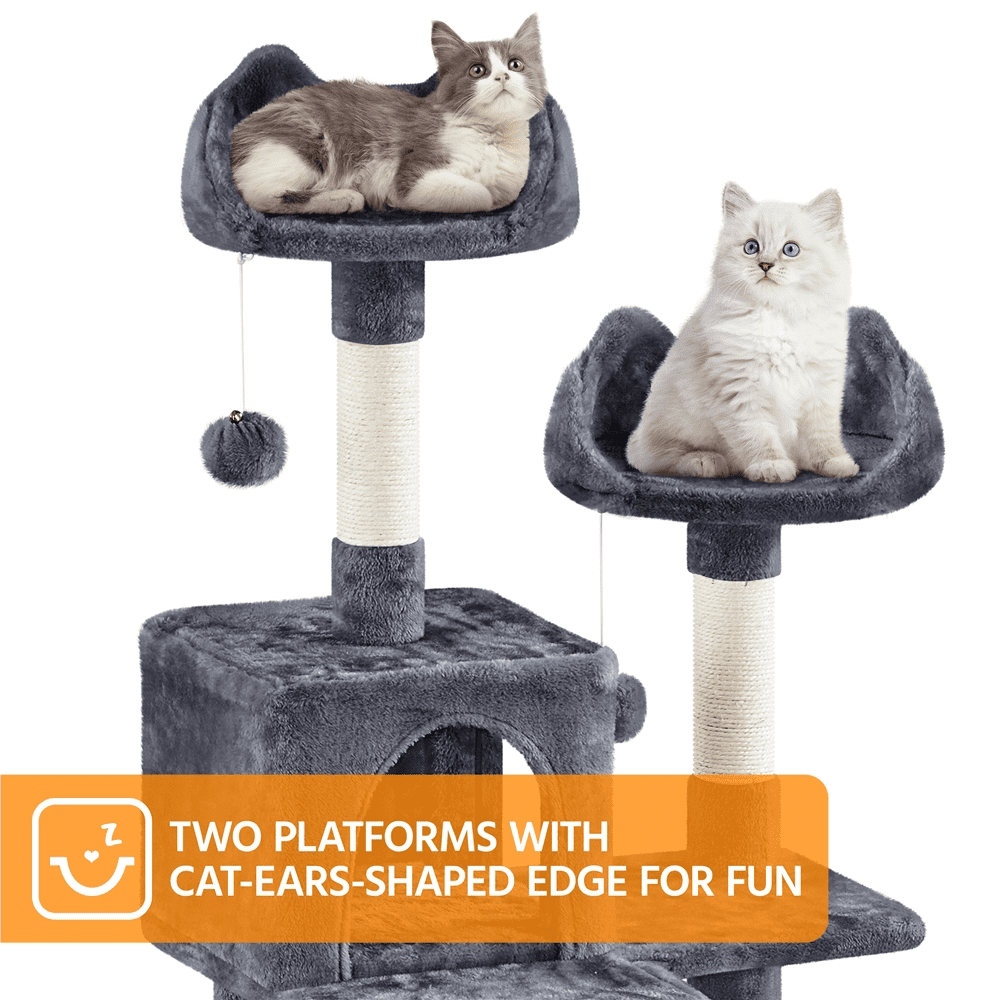 Alden Design 82.5″ H Multi Level Large Cat Tree with 2 Cozy Condos for Indoor Small/Medium Cats, Dark Gray