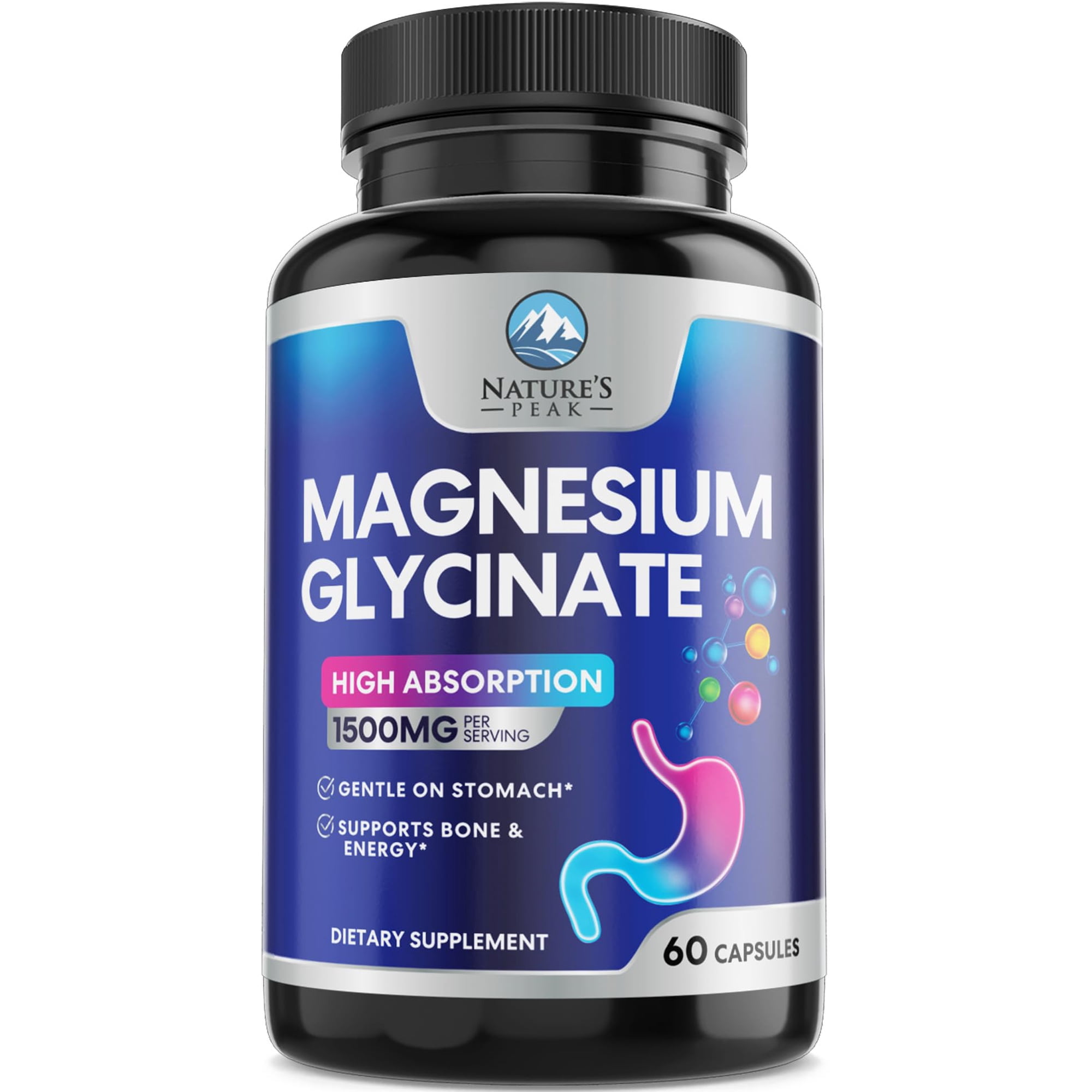 Magnesium Glycinate Supplement - 100% Chelated & Purified - for Calm, Sleep Support, Heart Health, Muscles & Bone Strength - Best Absorption Magnesium Glycinate Capsules, Bottled in USA - 60 Tablets