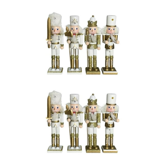 Bearachild 4 pack/lote Navidad Cascanueces soldado decoración exquisita artesanía para el calentamiento de la casa ornamento interior Oro blanco 4 piezas 2Conjunto