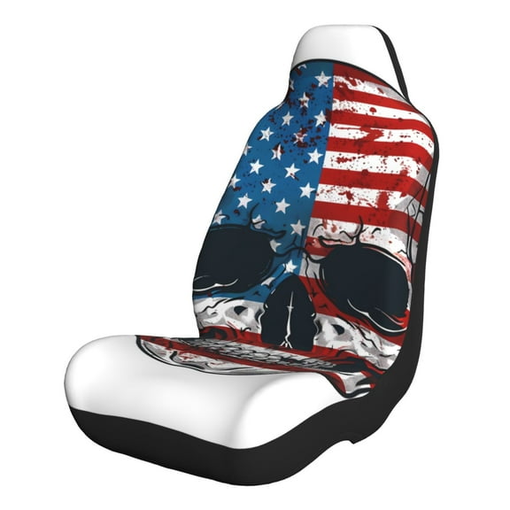 Xecao American Flag Skull for Automotive Seat Covers for Cars Trucks and SUVs – Gray Car Seat Covers for Front Seats, Truck Seat Protectors-1
