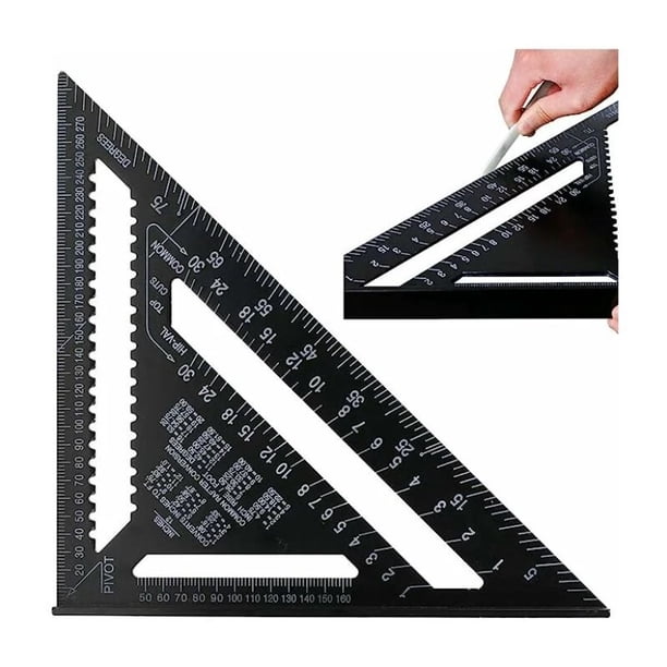 Regla de ángulo métrico cuadrada triangular de 12 pulgadas, escuadra de velocidad, escuadra de carpintero, escuadra de carpintero de aleación de aluminio como transportador, regla recta de chaflán, n