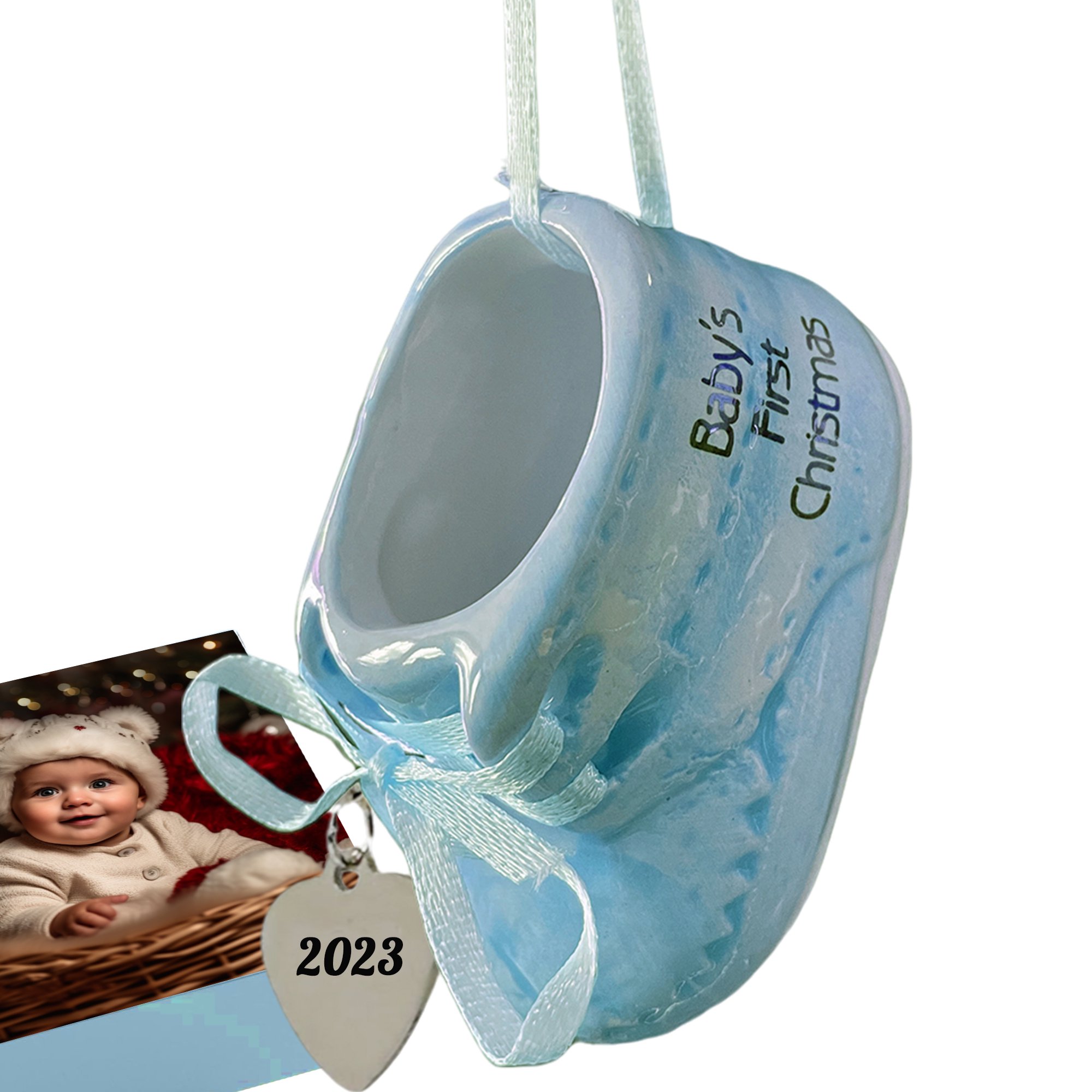 My First Christmas Baby Boy Ornament - 2023 Keepsake Christmas Tree Ornament with Blue Baby Booties, 3.8 Ounces