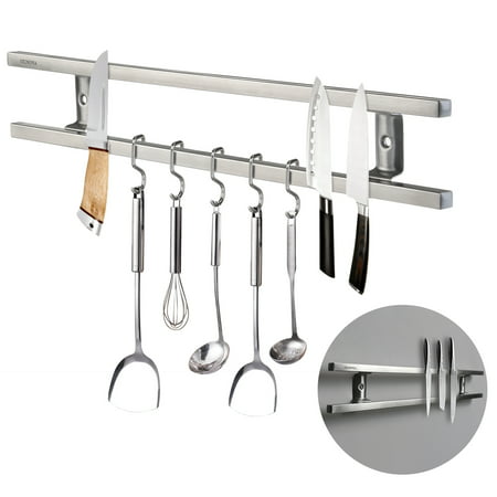 Double Bar Magnetic Knife Holder with 6 hoods Wall-mounted Knife Rack 304 Stainless (Best Magnetic Knife Strip)
