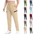 thumbnail image 1 of Pincandy Women's Plus Size Drawstring Solid Color Sports Pants with Zipper, Pockets, Casual & Workout Wear, 1 of 6