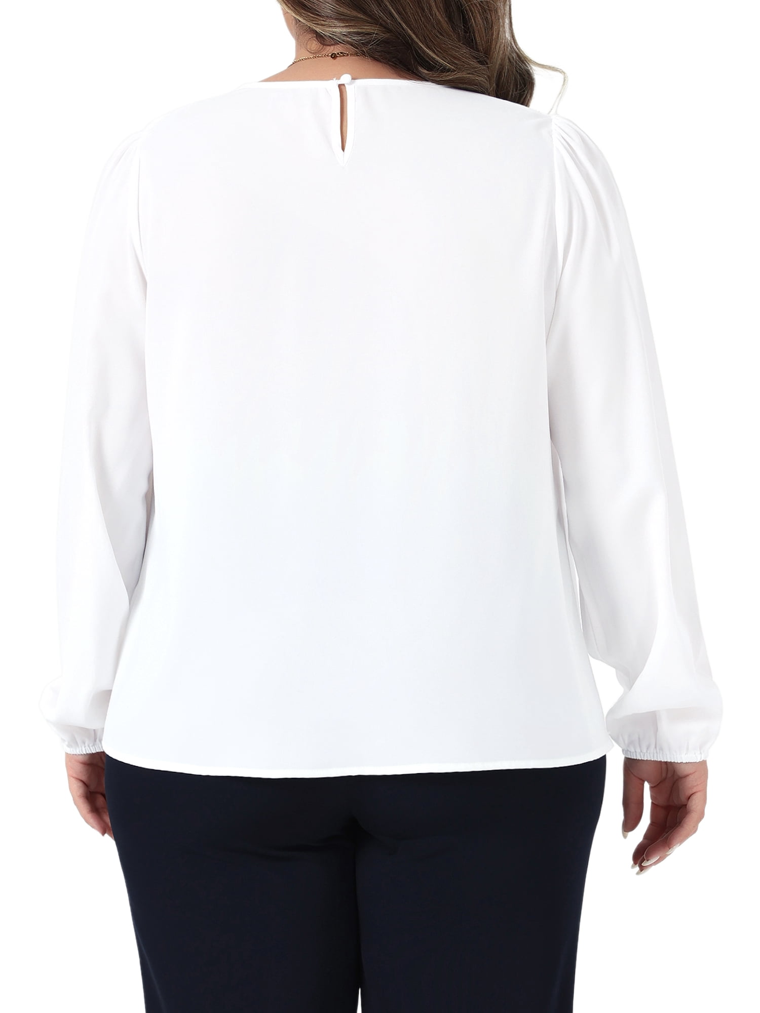 DARING DIVA Women's Plus Crew Neck Pleated Blouse 4X White