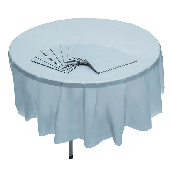 Fun Express 6 Ft. 10" Bulk 12 Pieces Light Blue Round Disposable Plastic Tablecloths