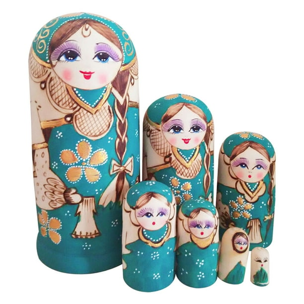 7 Uds. de muñecas rusas de madera apilables, conjunto anidado de apilamiento de madera tradicional hecho a mano, muñecas Matryoshka para mesa de