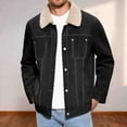 thumbnail image 3 of Wyobmus Mens Corduroy Jacket Fleece Lined Long Sleeve Trucker Cozy Sherpa Lapeled Winter Coat Fashion Warm Clothes Black, 3 of 9