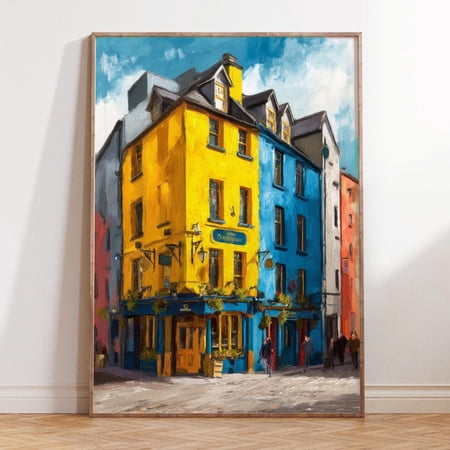 Galway Ireland Colorful Street Scene City Wall Art, Unframed Paper Print Size 8x12