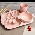 thumbnail image 3 of 6PCS/Set Eco-friendly Wheat Straw Tableware Set Unbreakable Children Dinnerware Set Comes with Plate Bowl Cup Spoon Fork and Chopsticks (Red), 3 of 9