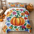 thumbnail image 2 of Erosebridal Cartoon Pumpkin Quilt King, Boho Blossom King Coverlet Set for Boys Girls, Orange Multicolor, 3pcs 1 Bedspread and 2 Pillowcases, 2 of 7
