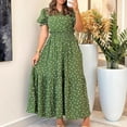 thumbnail image 2 of Rvkxad Women's Casual Dresses Under $10 Short Puff Sleeve Smocked Tiered Dresses Summer Casual Ruffle Elastic Waist Flowy A Line Maxi Dress Green S, 2 of 5